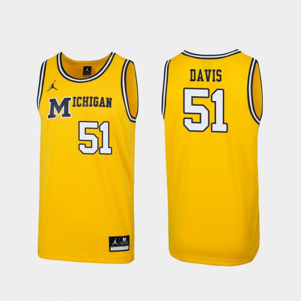 Michigan Wolverines #51 For Men's Austin Davis Jersey Maize College 1989 Throwback College Basketball Replica